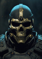 dark mercenary wearing skull mask without jaw 