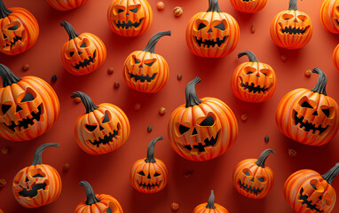 HALLOWEEN JACK'O'LANTERNS ON ORANGE BACKGROUND