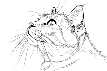 A line art sketch of a cat ,strong line no shading,semi animated,no background