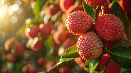 lychees close-up on the tree. selective focus