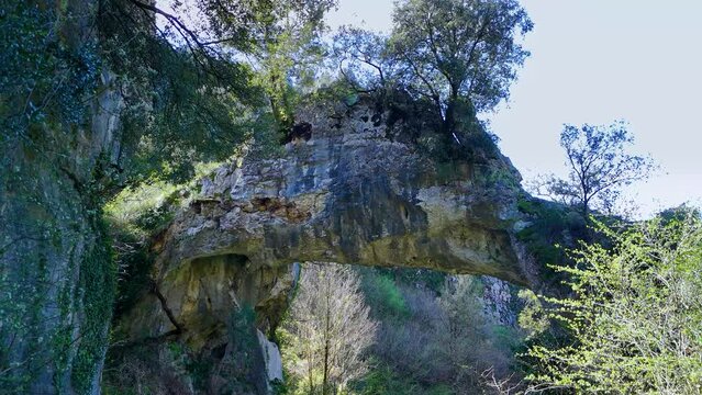 Landscape around the natural stone Arch of Jentilzubi in Dima in the Province of Bizkaia. Basque Country. Spain. Europe