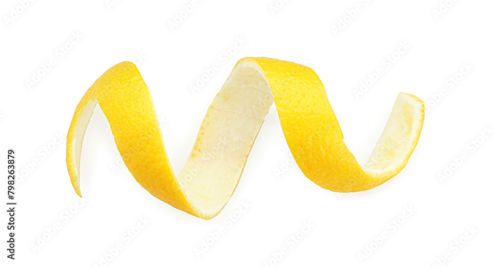 Wall mural One fresh lemon peel isolated on white, top view