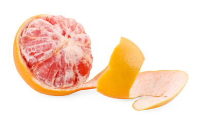 One fresh tangerine with peel isolated on white