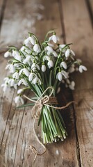 snowdrops Flowers on Wood Table

