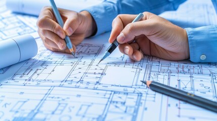 Architect team working with blueprints for architectural plan, engineer sketching a construction project. worker's day. labor day. international Workers' Day
