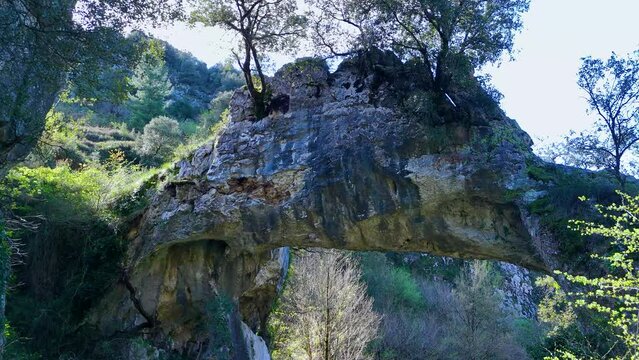 Landscape around the natural stone Arch of Jentilzubi in Dima in the Province of Bizkaia. Basque Country. Spain. Europe