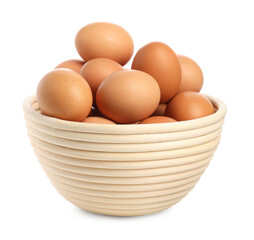 Chicken eggs in bowl isolated on white