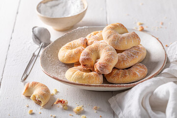 Tasty and traditionally croissants as french snack.