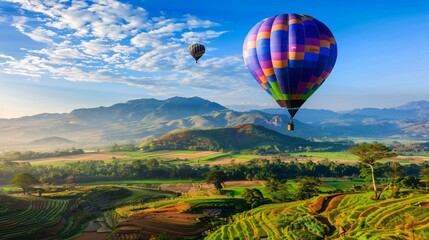 Fototapeta premium Colorful Hot Air Balloons in the blue sky, Skyward Festival, a Celebration of Flight and Freedom
