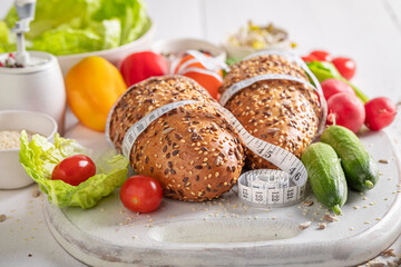 Tasty preparation for sandwich as symbol of a healthy diet.