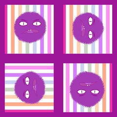 Cartoon retro geometric aliens seamless fluffy monsters pattern for wrapping paper and fabrics and linens