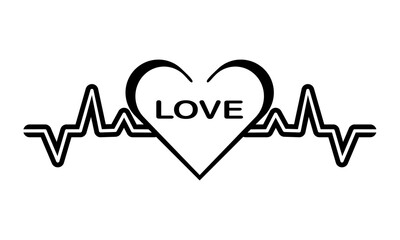 heartbeat line heart cardio signal for valentine icon web logo tattoo. vector and illustration.