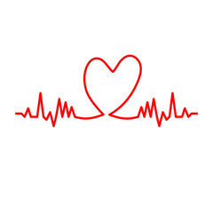 heartbeat with heart signal isolated on white background. vector and illustration.