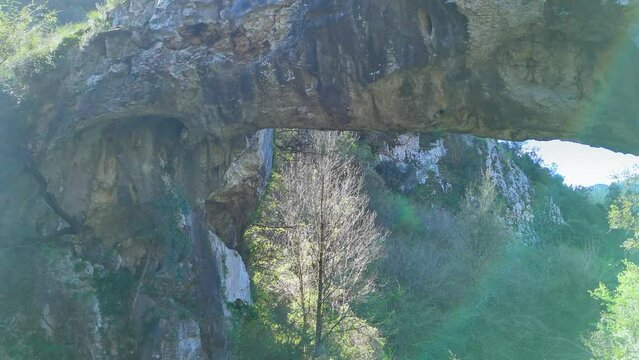 Landscape around the natural stone Arch of Jentilzubi in Dima in the Province of Bizkaia. Basque Country. Spain. Europe