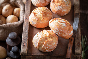 Fresh and tasty potato buns for breakfast.