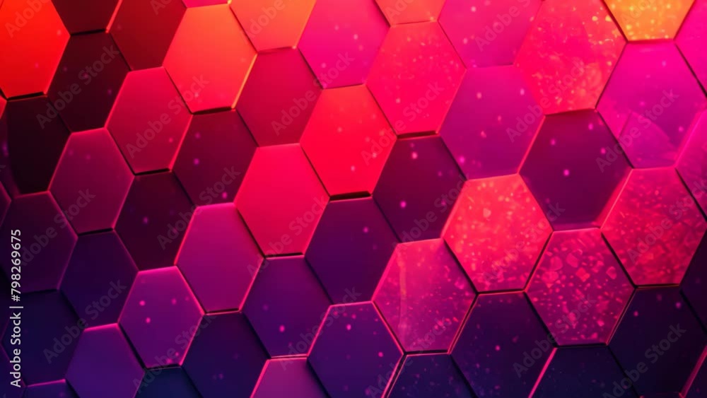 Poster abstract red hexagon background. 3d rendering toned video double exposure, abstract background with 