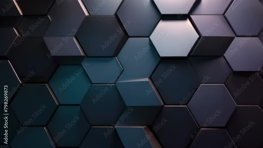 Aufkleber abstract black hexagon background. 3d rendering toned video, abstract hexagonal geometric ultra-wide