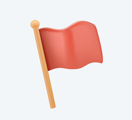 Flag 3D icon vector. Red flag modern icon. Warning,Declaration of martial law, or antitrust challenge. Waving in the Wind on Pole