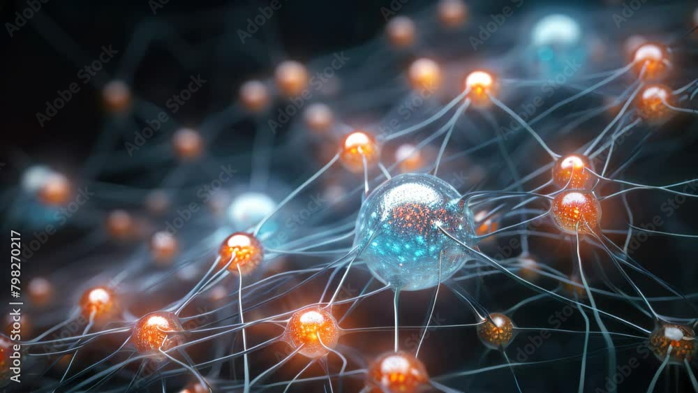 Poster 3d rendering of neuron cell with neurons and nervous system. science background, artificial intellig