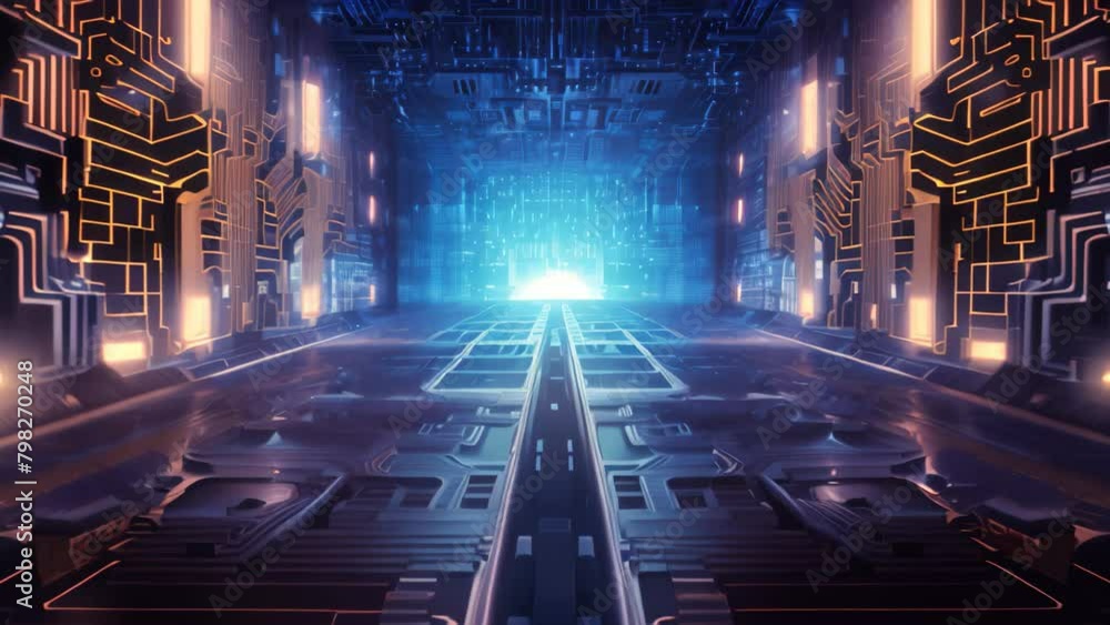 Poster futuristic circuit board on a blue background. 3d rendering, artificial intelligence, technology web