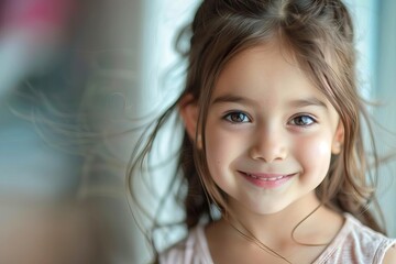 adorable young girl portrait with innocent smile candid childhood photo
