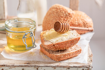 Fresh and tasty wheat buns for breakfast.
