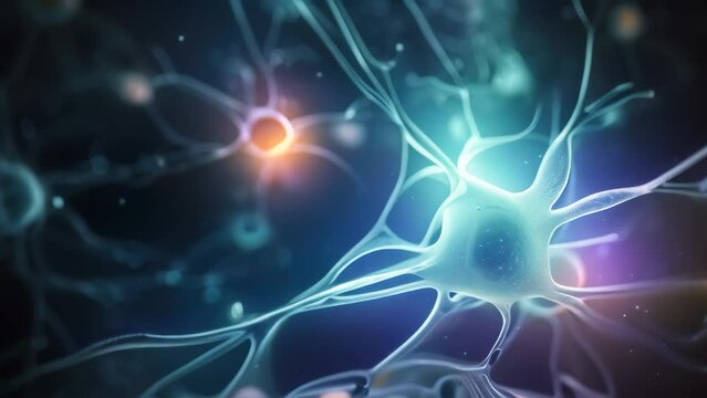 3d illustration of neuron cell, neurons, nervous system, computer generated Videos, Neurons and the nervous system, Nerve cells background with copy space