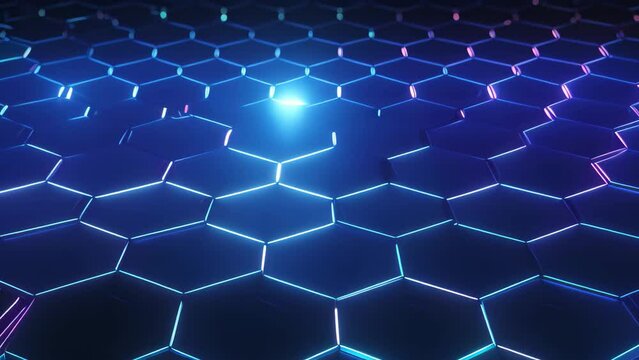 Abstract blue hexagon background. 3d rendering, 3d illustration, 3D rendering of an abstract hexagon background with blue neon lights