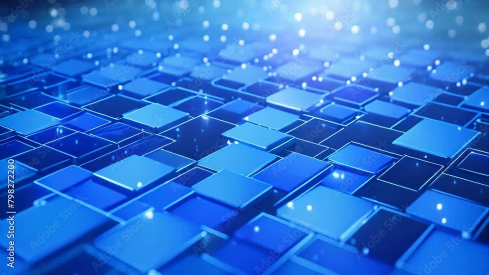 Poster abstract technology background with glowing cubes. 3d rendering toned video, abstract futuristic dig