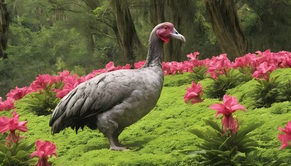Naklejka premium A Dodo Bird In A Meadow Of Giant Azaleas