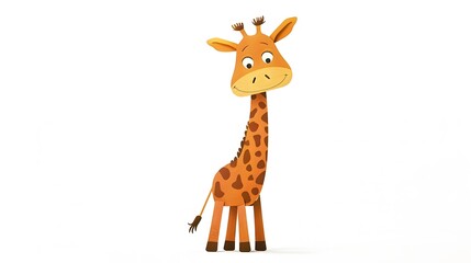 Cute Cartoon Giraffe on White Background with Funny Eyes and Whimsical Style

