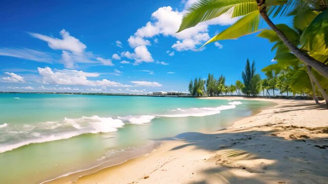 tropical beach with coconut palm trees and turquoise water, Amazing white beaches of Mauritius island, Tropical vacation