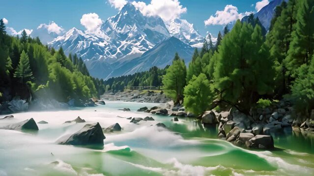 Mountain river in Himalayas, Annapurna region, Nepal, Baishui River also known as Baishui Tai