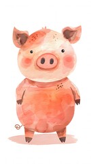 Cartoon Pig in Whimsical Style on White Background