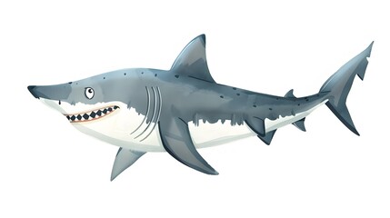 Whimsical Cartoon Shark in Minimalistic Style on White Background