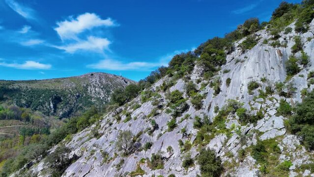 Landscape around the natural stone Arch of Jentilzubi in Dima in the Province of Bizkaia. Basque Country. Spain. Europe