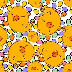 Cartoon Doodle Easter seamless chicken and eggs pattern for wrapping paper and fabrics and linens and kids