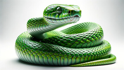 Green snake isolated on white background 