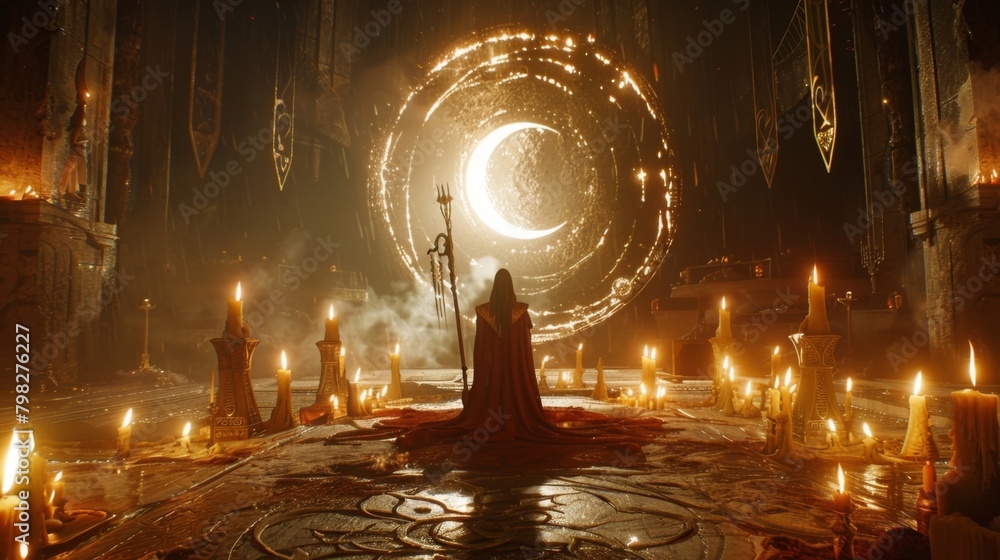 Poster the flickering candles and soft glow of the moon illuminate the elemental altar casting a mystical a