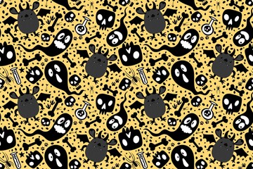 Halloween cartoon monsters seamless ghost and bones and poison pattern for wrapping paper and fabrics