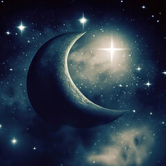 Fototapeta premium creative image of the moon in the night sky and shining stars, Ai generated