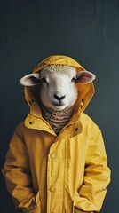 Sweet Baby Sheep in Yellow Raincoat