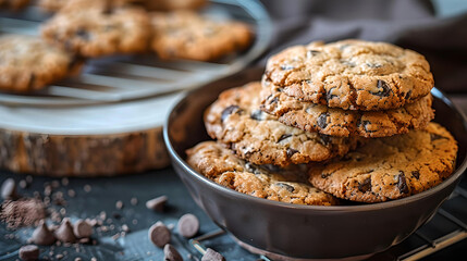 A plate of delicious homemade peanut butter cookies, with visible peanut pieces, perfect for snacking.
 - Powered by Adobe