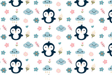 Obraz premium seamless pattern with cute animals y on white background- vector illustration,