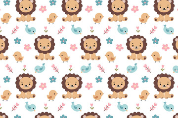 seamless pattern with cute animals y on white background- vector illustration,