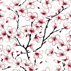 Sakura Cherry Blossom Seamless Pattern Background