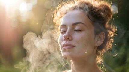Fototapeta premium Breathing deeply and focusing on mindfulness as the body starts to perspire releasing toxins through the pores..