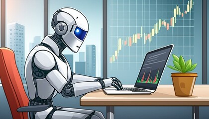 illustration of a roboter trading on a laptop