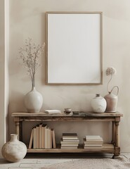 Simple Decoration: Modern Wood Frame and Books