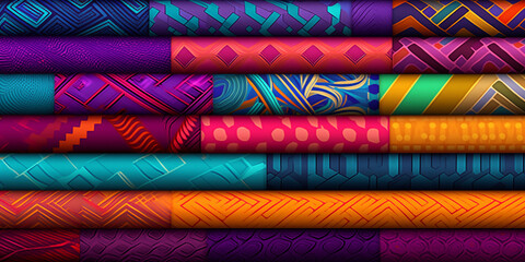 colorful bright background, collage of different fabric patterns